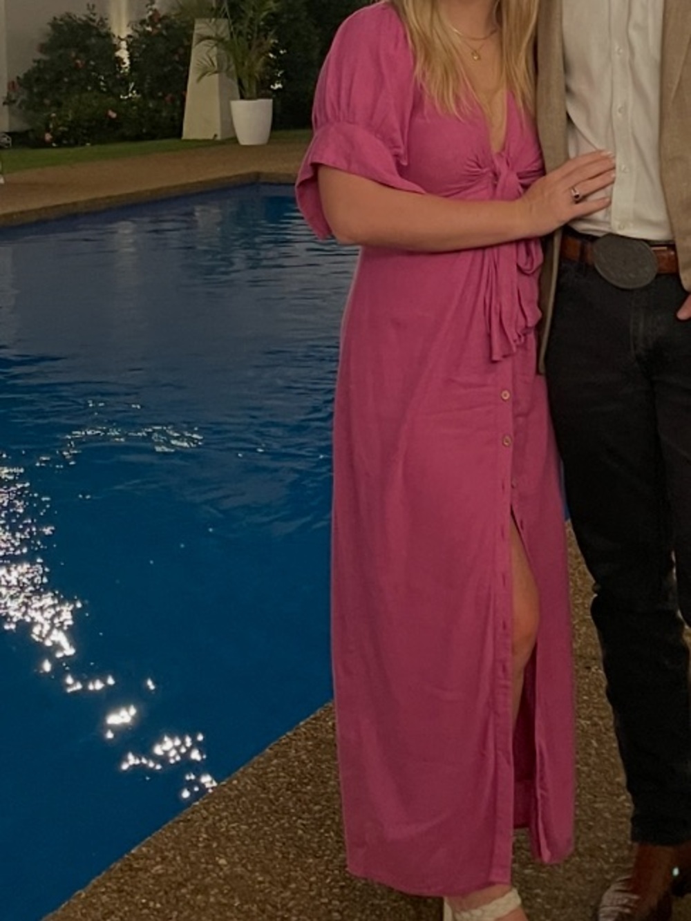 Free People Bright Magenta Tie-Front Maxi Dress